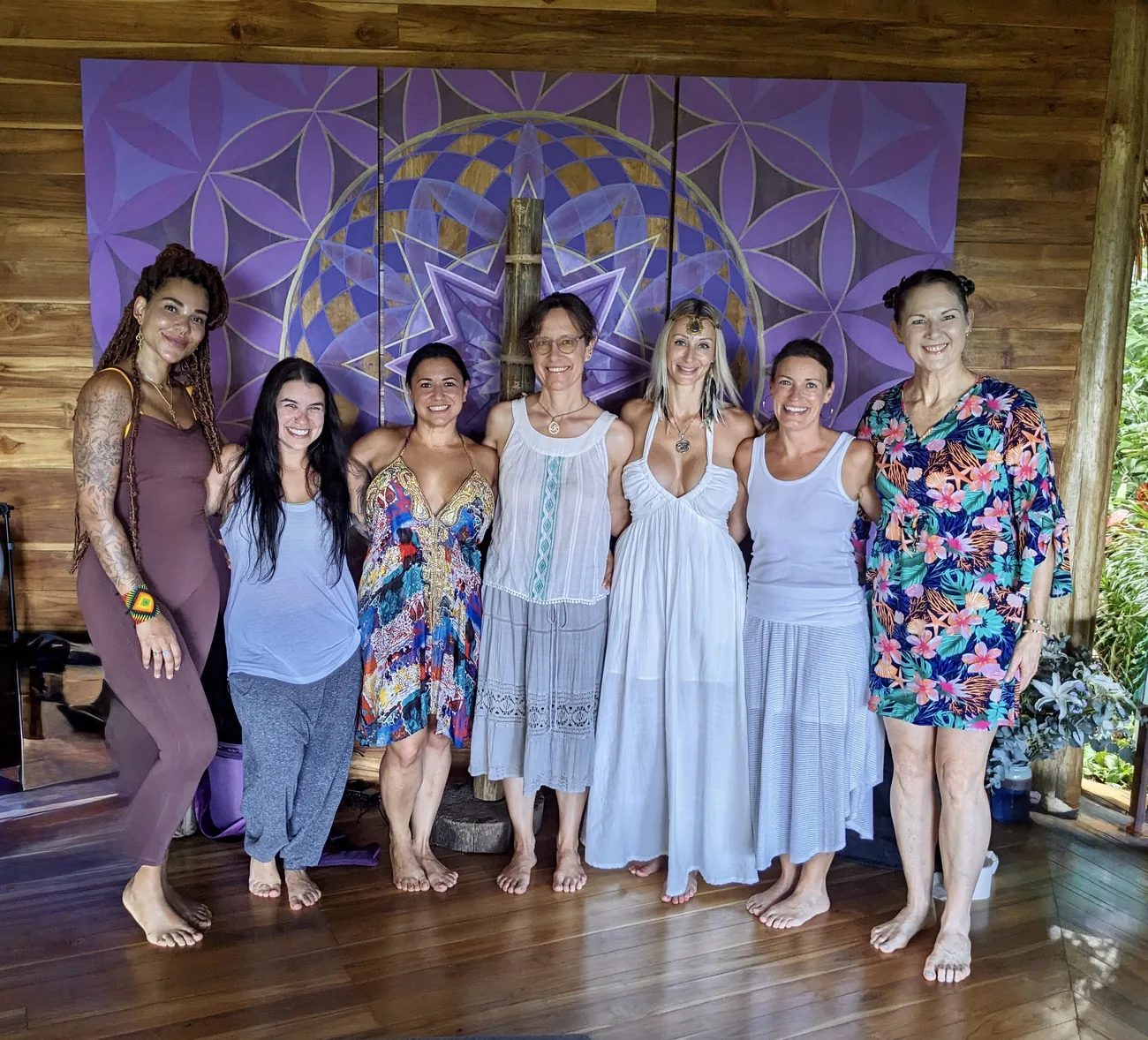 A circle of women gathered in the shala