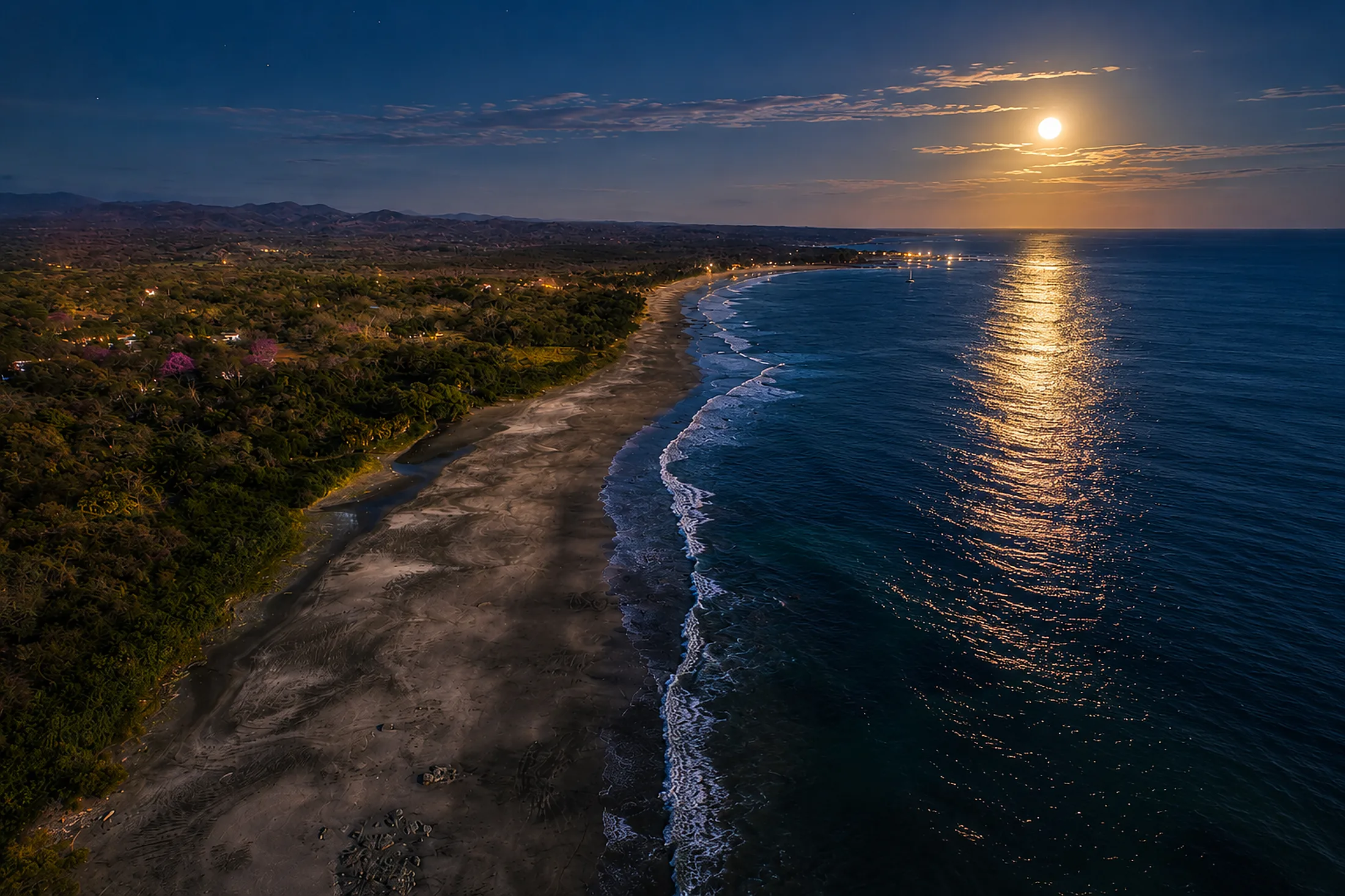 Full moon rising over Playa Junquillal, Costa Rica